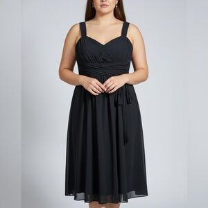 Vtg Black Sheer Layered Dress Sheer Belt & Straps Size 24